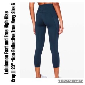 Lululemon Fast and Free High-Rise Crop 23" *Non Reflective True Navy Size 6